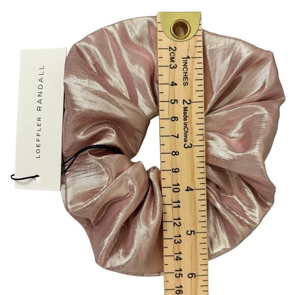 Loeffler Randall Rose Gold Hair Scrunchie Shiny Metallic Pink NWT - Picture 4 of 4